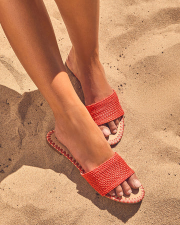 Earth Shine Woven Straw Flat Sandals