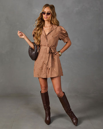 Calista Abstract Mock Neck Waist Tie Mini Dress