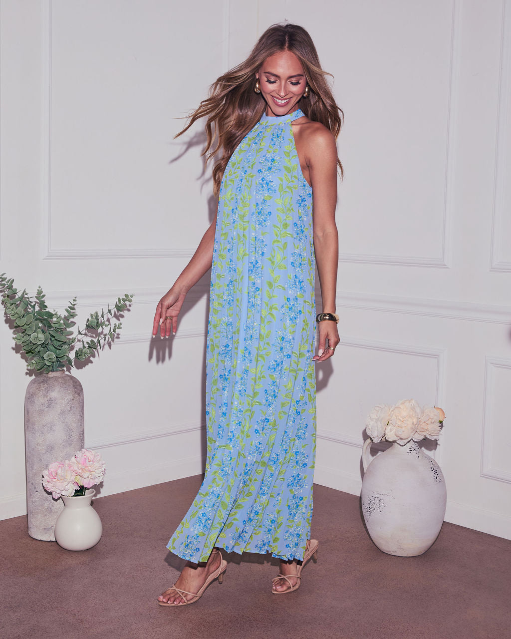 Vaughn Floral Pleated Halter Maxi Dress VICI Vaughn Floral Pleated Halter Maxi Dress VICI