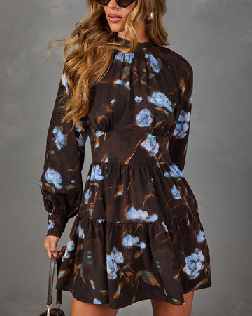 Sweet Whimsy Floral Mock Neck Mini Dress