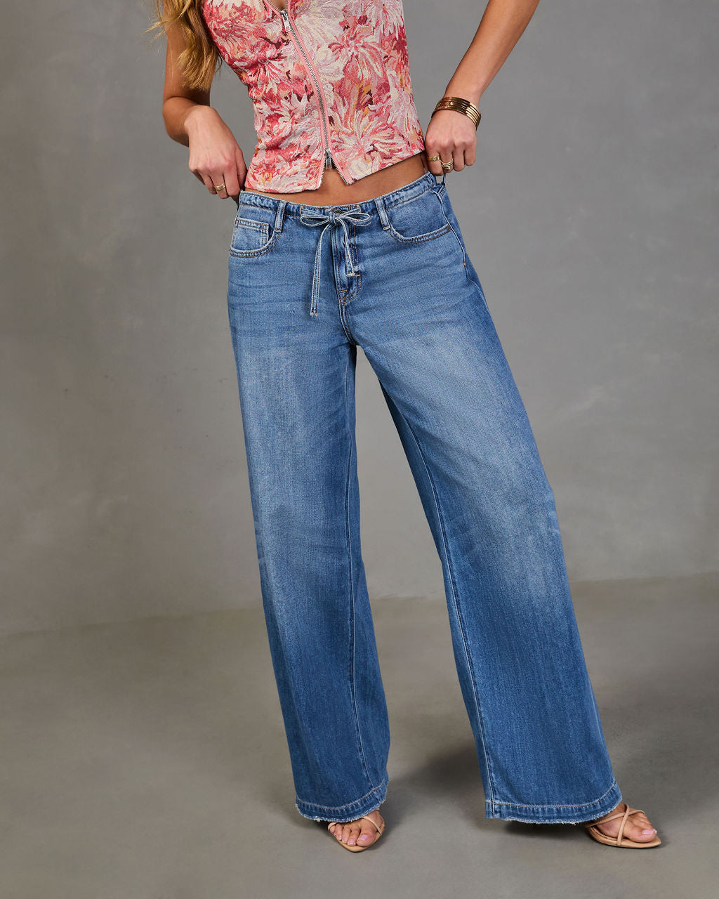 Nolae Rigid Wide Leg Low Rise Drawstring Waist Jeans – VICI