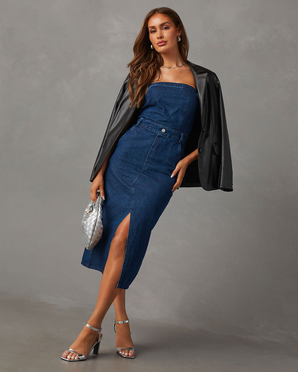 Edgy Era Denim Strapless Midi Dress – VICI