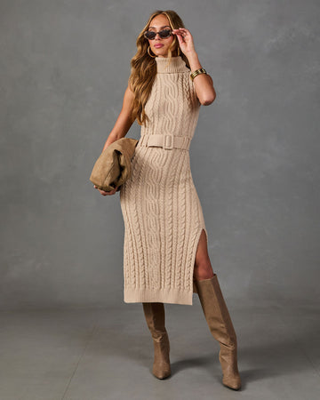 Taylor Belted Cable Knit Turtleneck Maxi Dress
