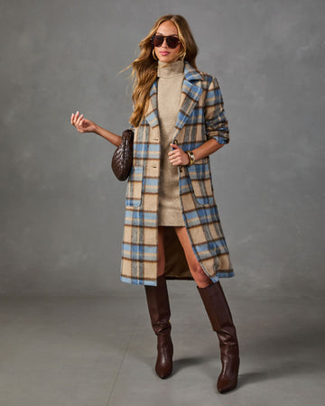 Campus Darling Single Breasted Plaid Trench Coat