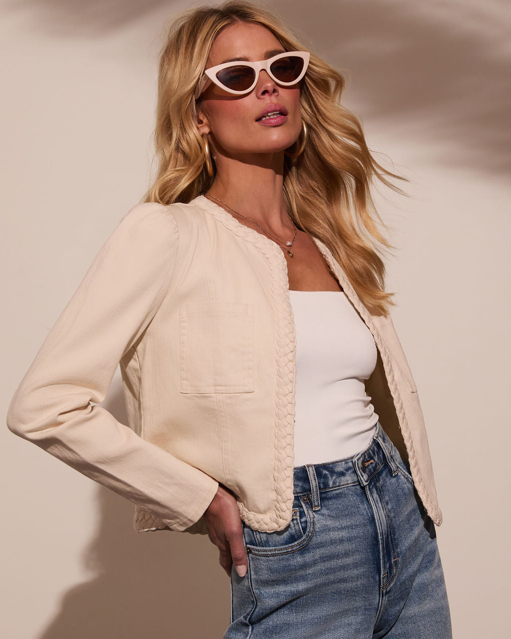 Braided Back Twill Denim Jacket