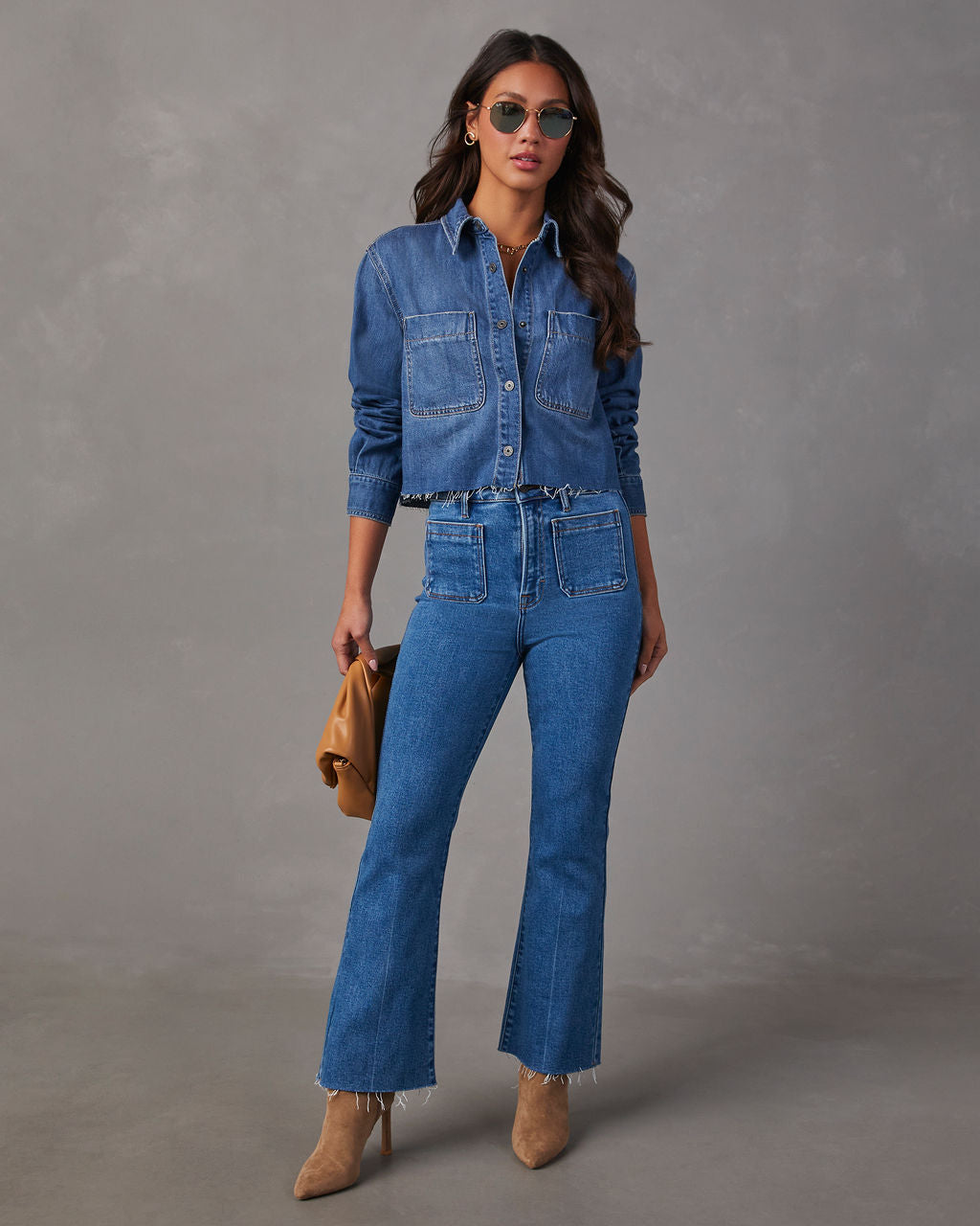 Jamie Cropped Denim Button Down Top – VICI