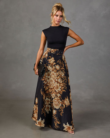 Almost Midnight Belted Floral Maxi Skirt