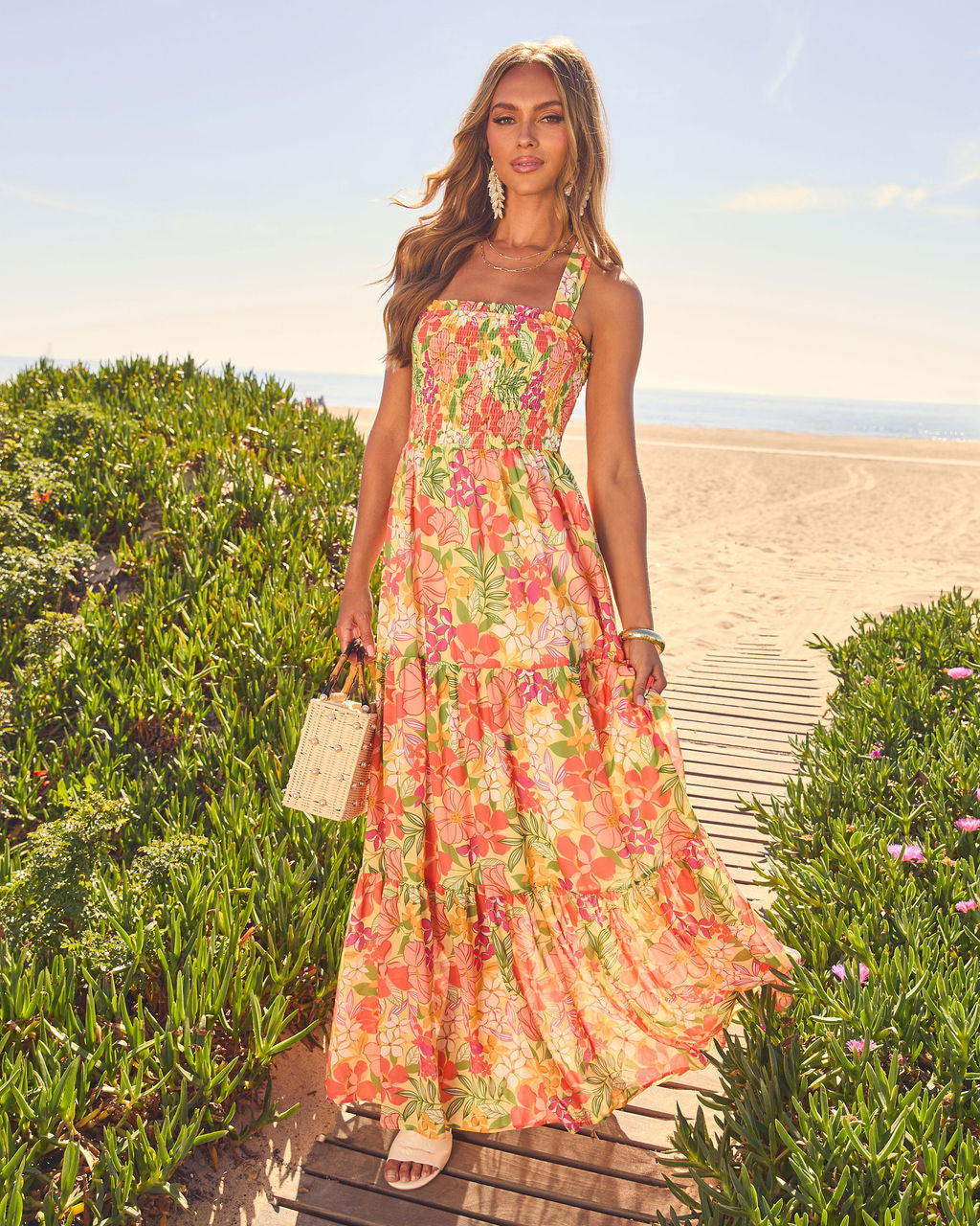 orange floral maxi dress Emelia Floral Print Maxi Dress in Orange Floral