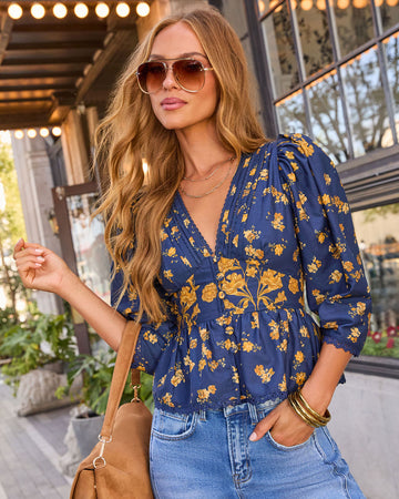 Golden Meadow Floral Puff Sleeve Top