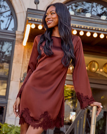 Gayle Satin Lace Trim Mini Dress