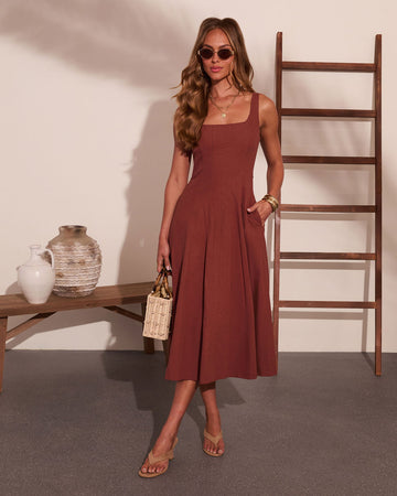 Honeyed Horizon Fit and Flare Midi Dress