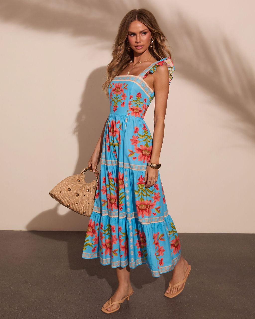 Tropical Reverie Tiered Floral Midi Dress – VICI
