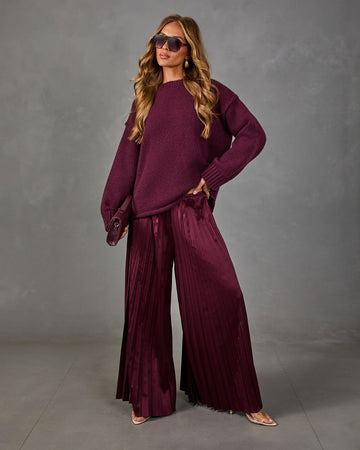 Darling Night Pleated Satin Wide Leg Pants