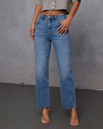 Mikal Super Stretch Frayed High Rise Cropped Jeans