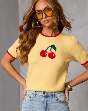 Sweetly Picked Intarsia Knit Cherry Sweater