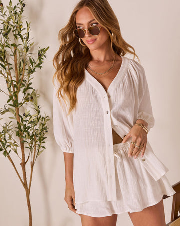 Rhodes Ruched Button Down Blouse