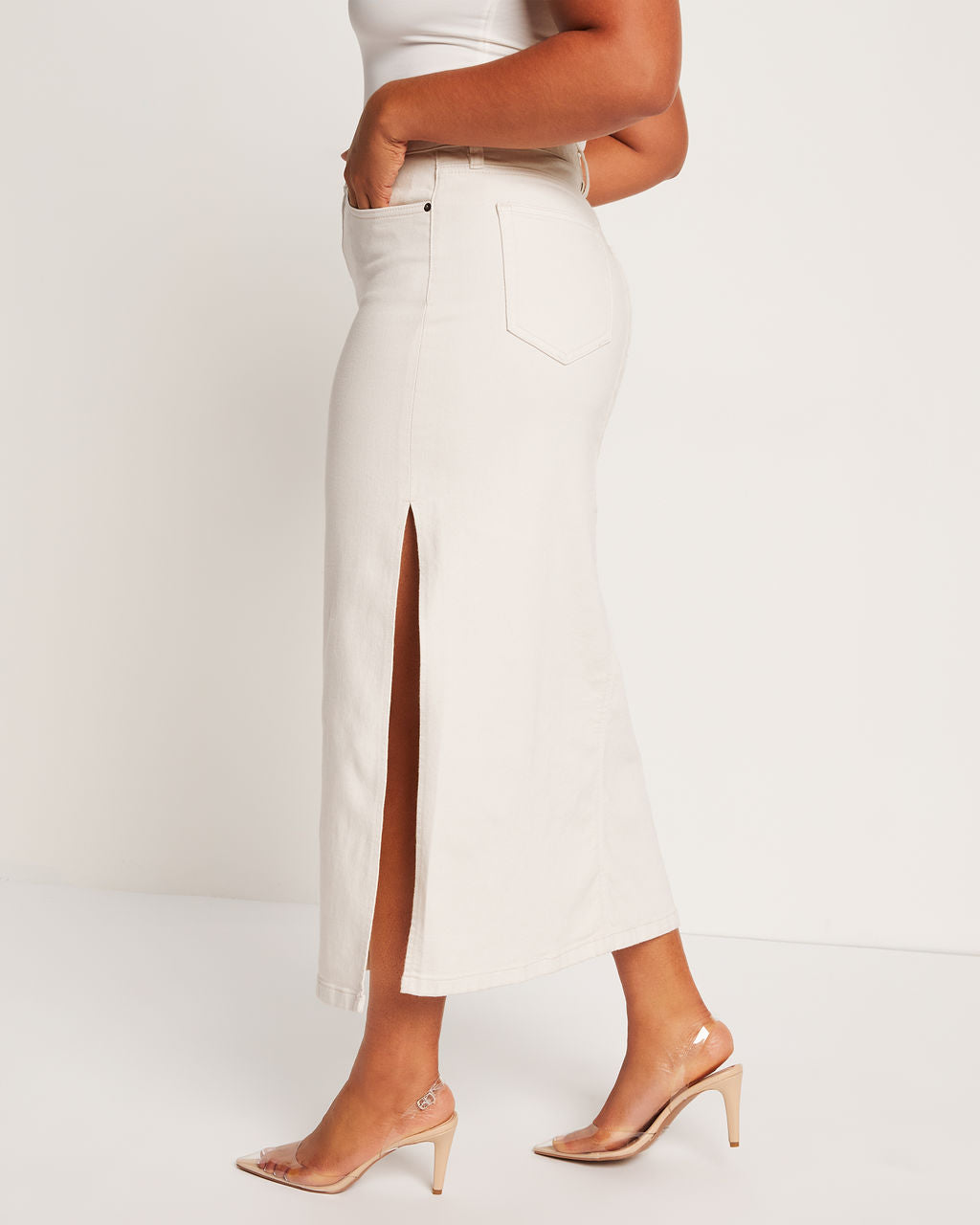 Berkeley Side Slit Denim Midi Skirt VICI