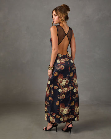 Hidden Blooms Floral Satin Midi Dress