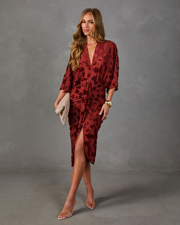 Eira Floral Velvet Print Midi Dress