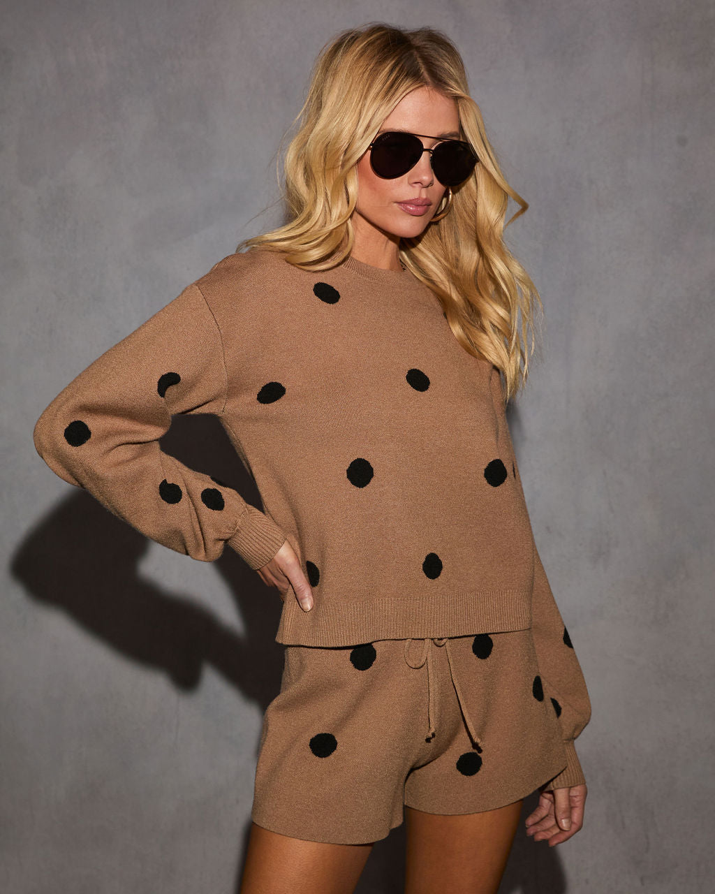 Cream Knit Polka Dotted Sweater main image 1
