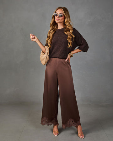 Soera Satin Wide Leg Lace Trim Pants
