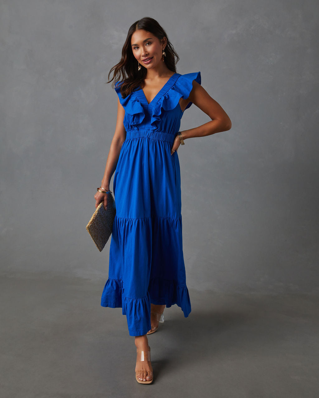 Minerva Tiered Ruffle V-Neck Maxi Dress VICI Minerva Tiered Ruffle V-Neck Maxi Dress VICI
