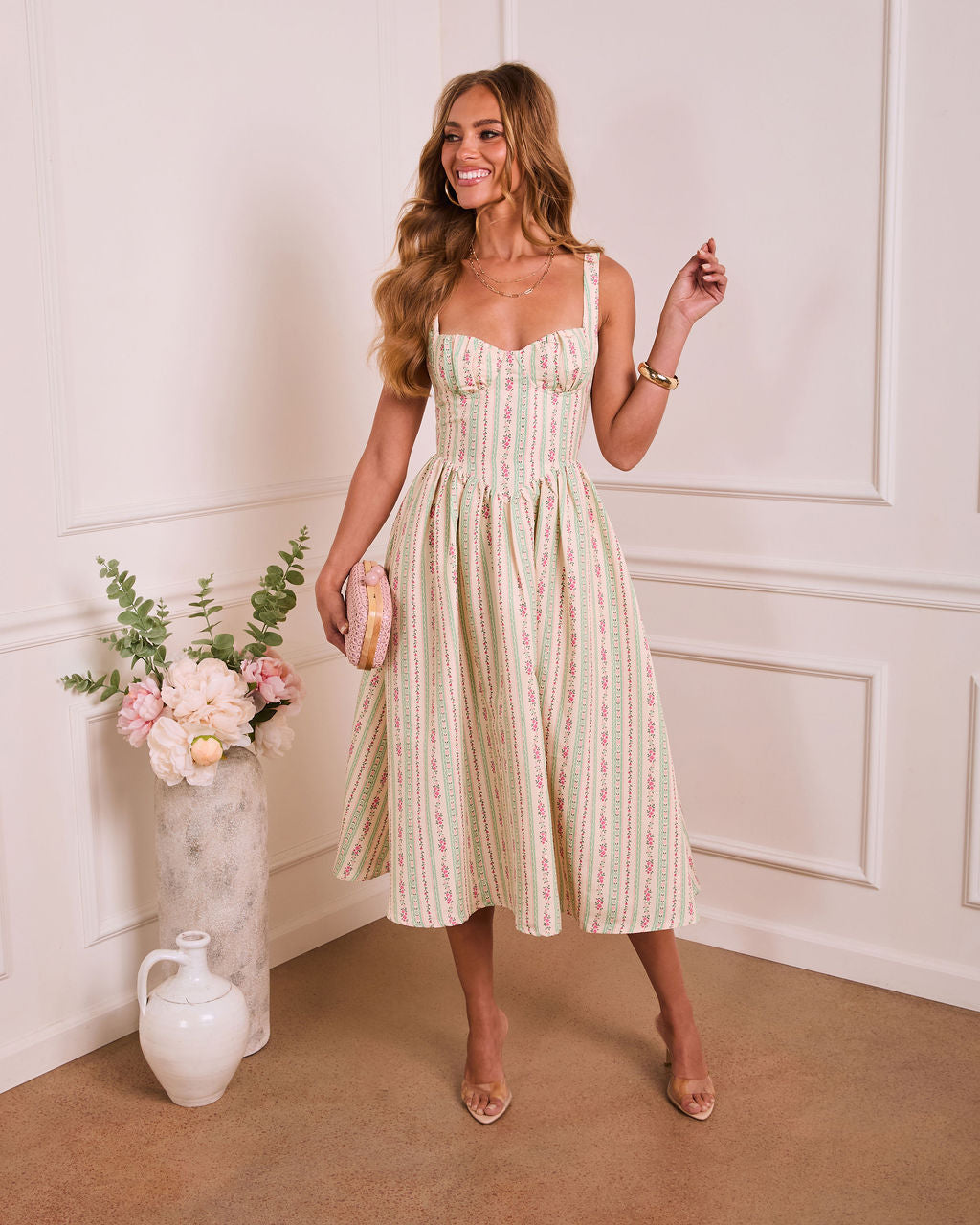 knee length dresses for ladies Baevely Floral Print Sweetheart Midi Dress main image 1