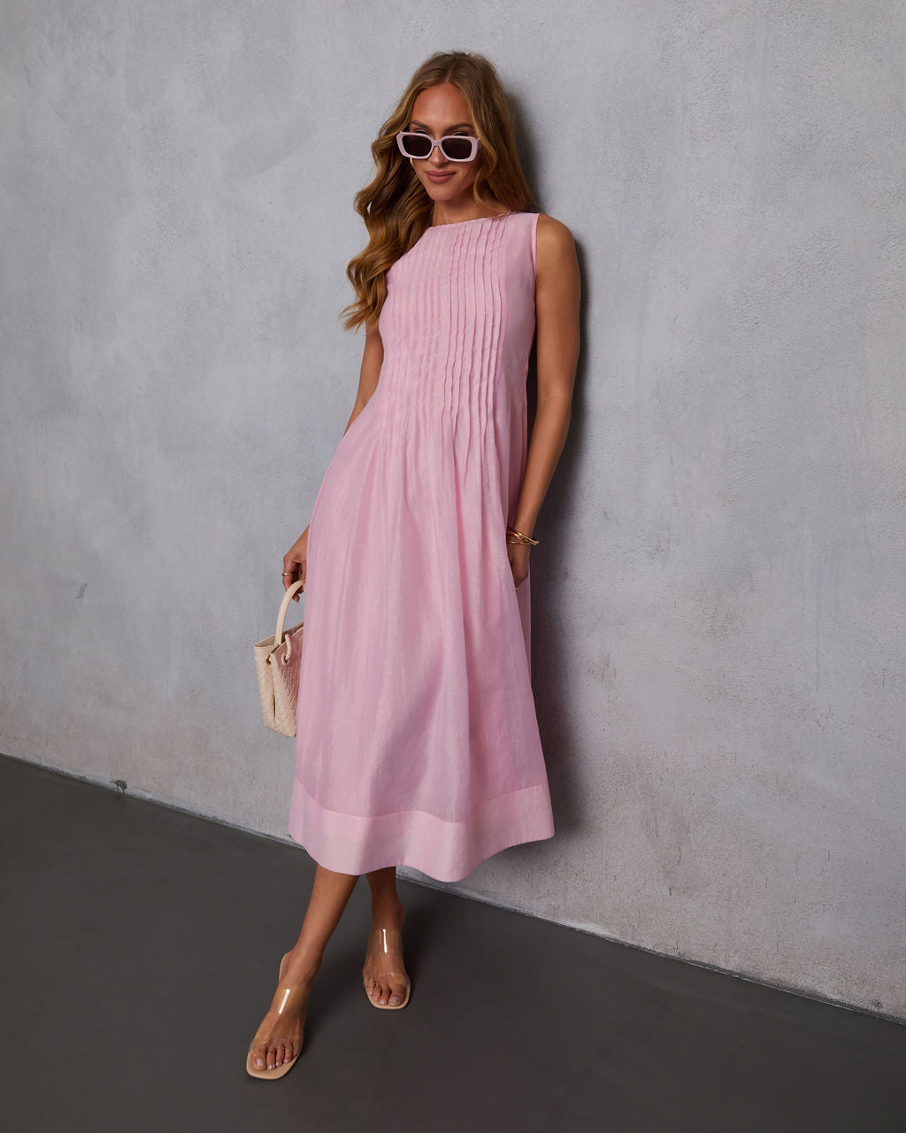 annabelle organza pintuck sleeveless midi dress Shes Timeless Pintuck Organza Midi Dress – VICI