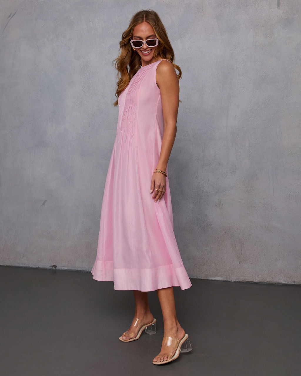 annabelle organza pintuck sleeveless midi dress Shes Timeless Pintuck Organza Midi Dress – VICI