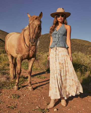 Levvie Novelty Front Tie Maxi Skirt