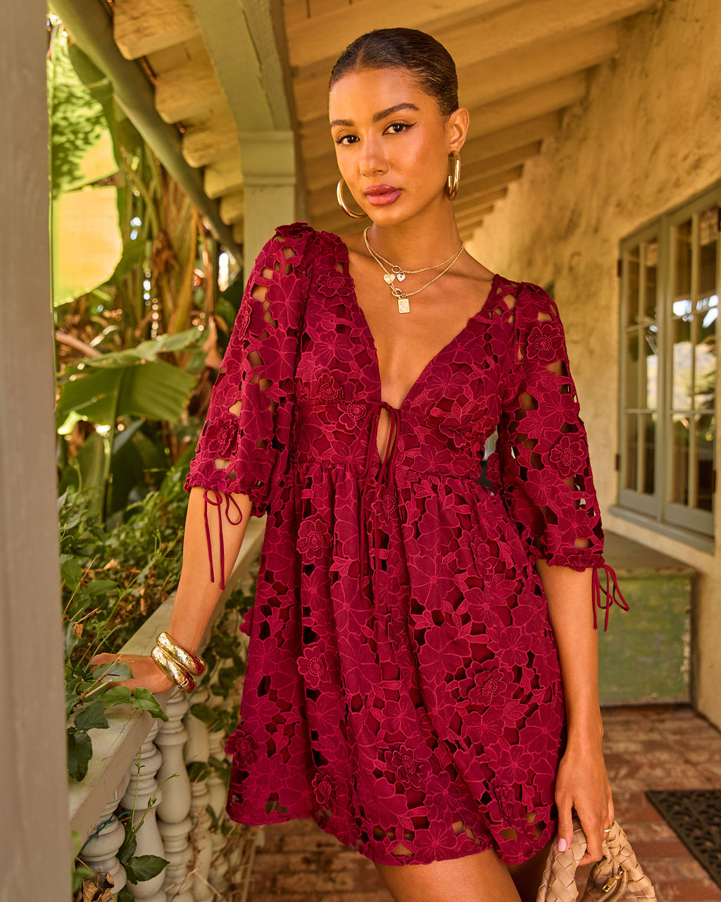 Paulette Floral Crochet Lace Mini Dress in White