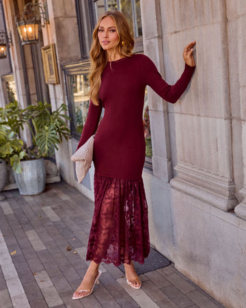 Icon Energy Knit Lace Trim Maxi Dress
