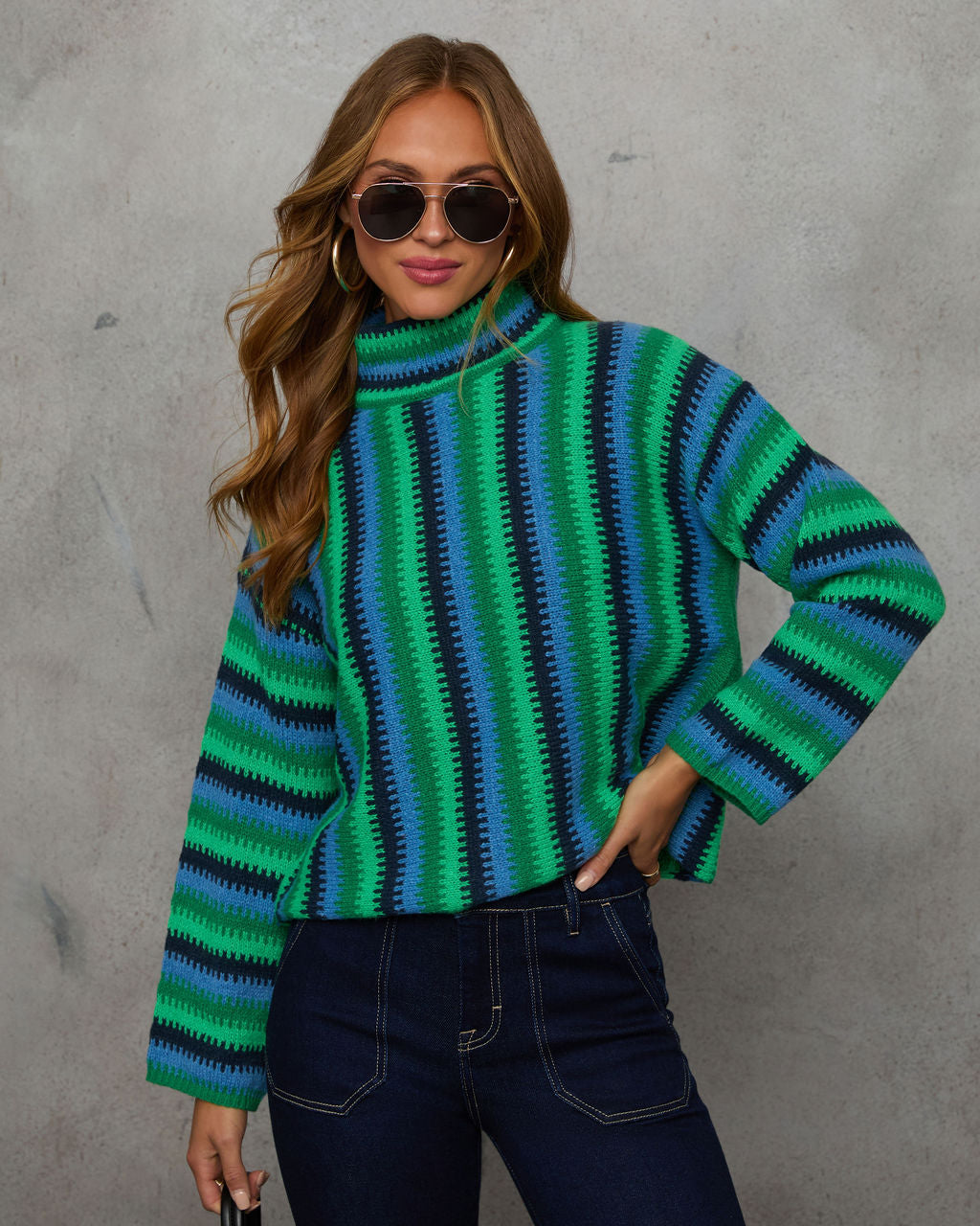 Joyful One Striped Knit Turtleneck Pullover Sweater – VICI