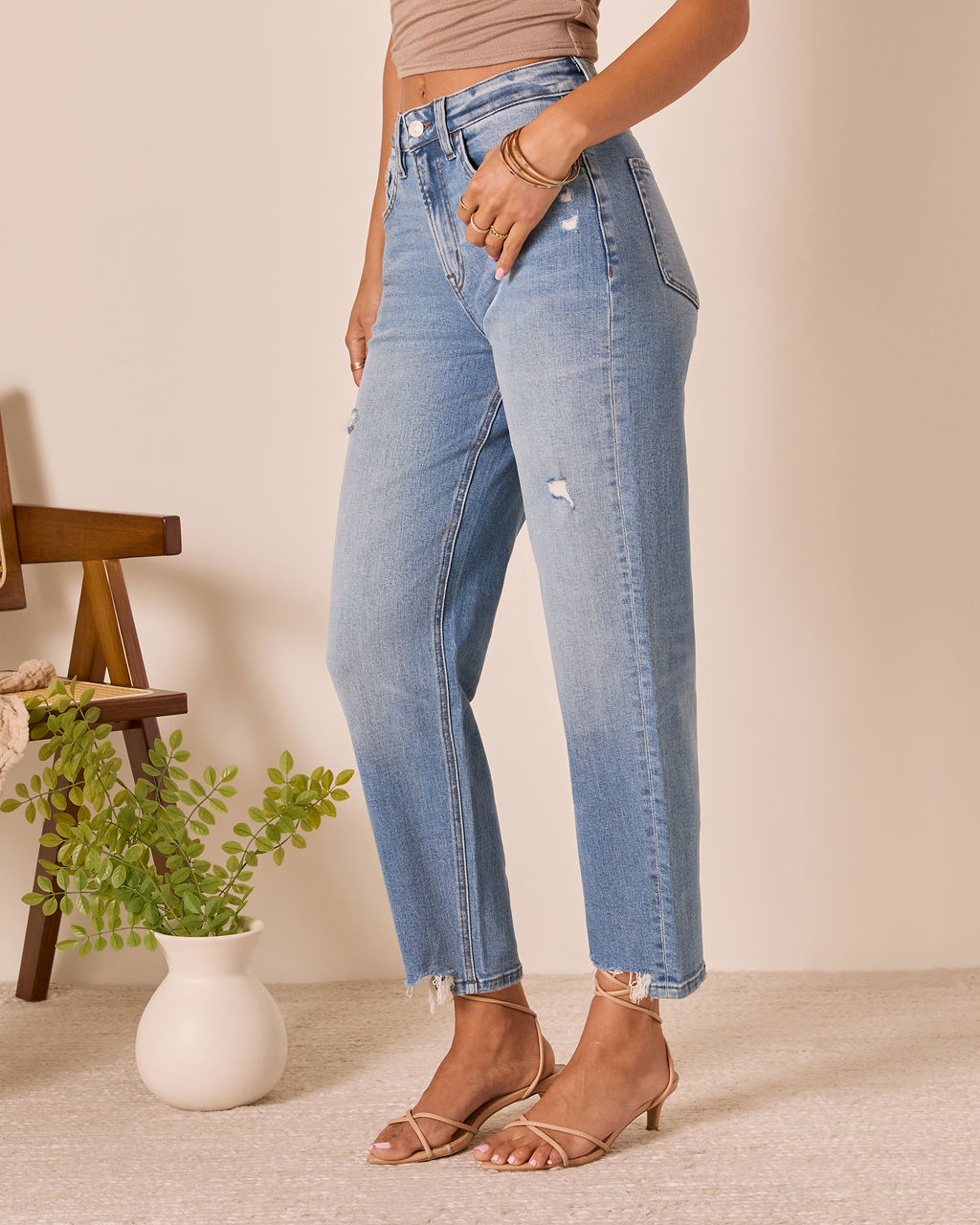 High Rise Leopard Barrel Jean