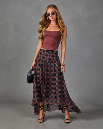 Prep Season Plaid Chiffon High Low Midi Skirt