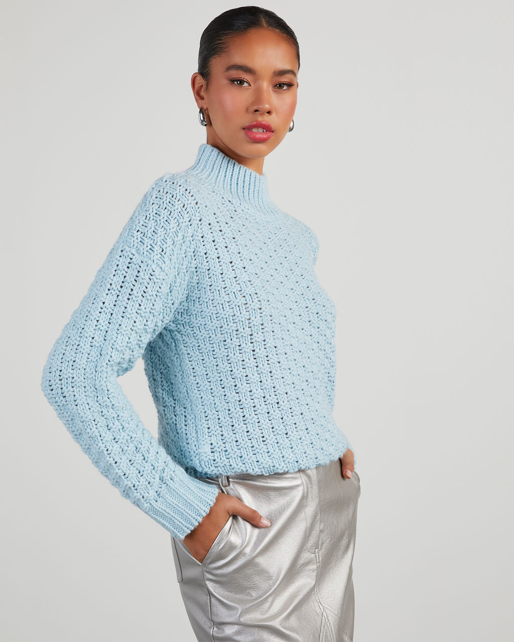 Textured Knit Mock Neck Sweater main image 1