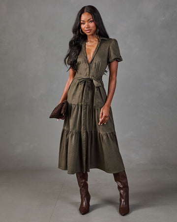 Monae Tiered Faux Suede Midi Dress