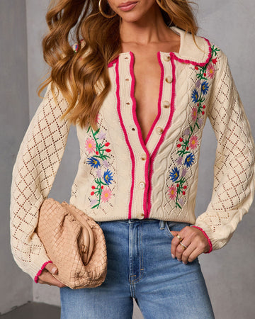 Sweet Meadow Embroidered Knit Sweater