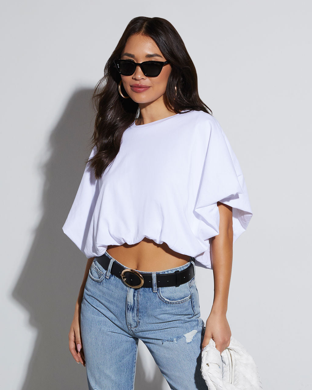 white bubble hem tops