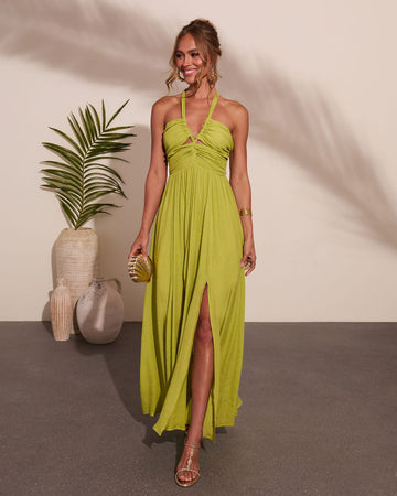 Elmhurst Ruched Halter Maxi Dress