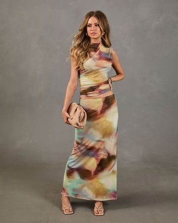 Cool Intentions Mesh Abstract Print Maxi Skirt