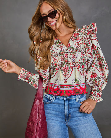 Sunbeam Society Paisley Tassel Tie Blouse