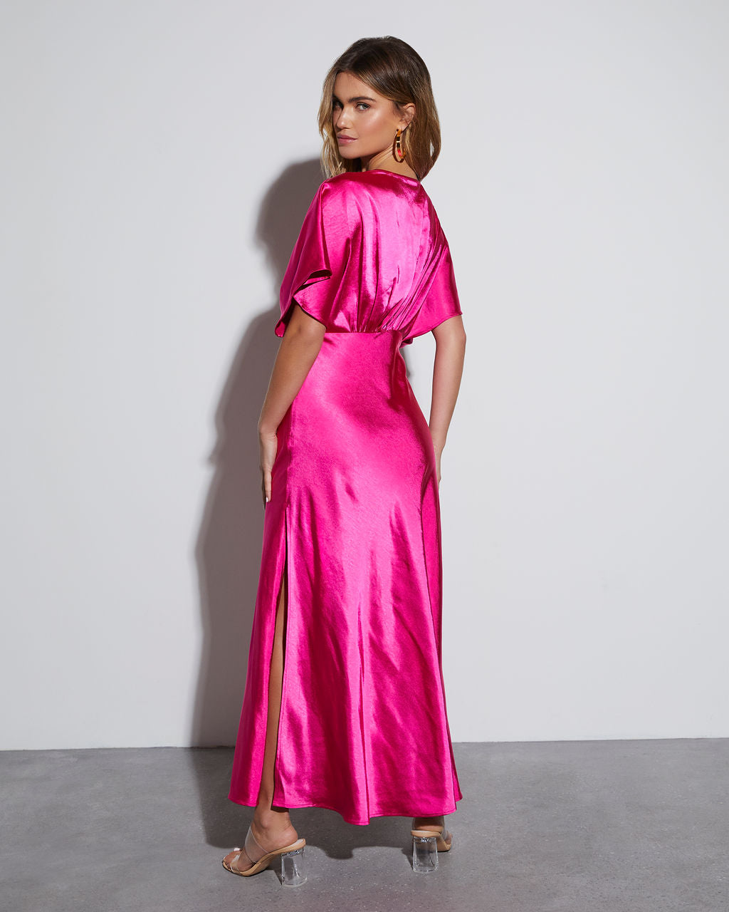 theia v neck satin dress Valencia V Neck Satin Gown