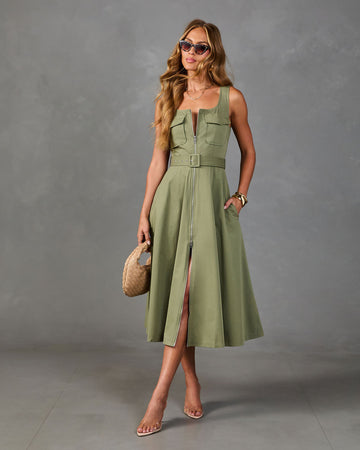 Roaming Chic Cotton Belted Midi Dress