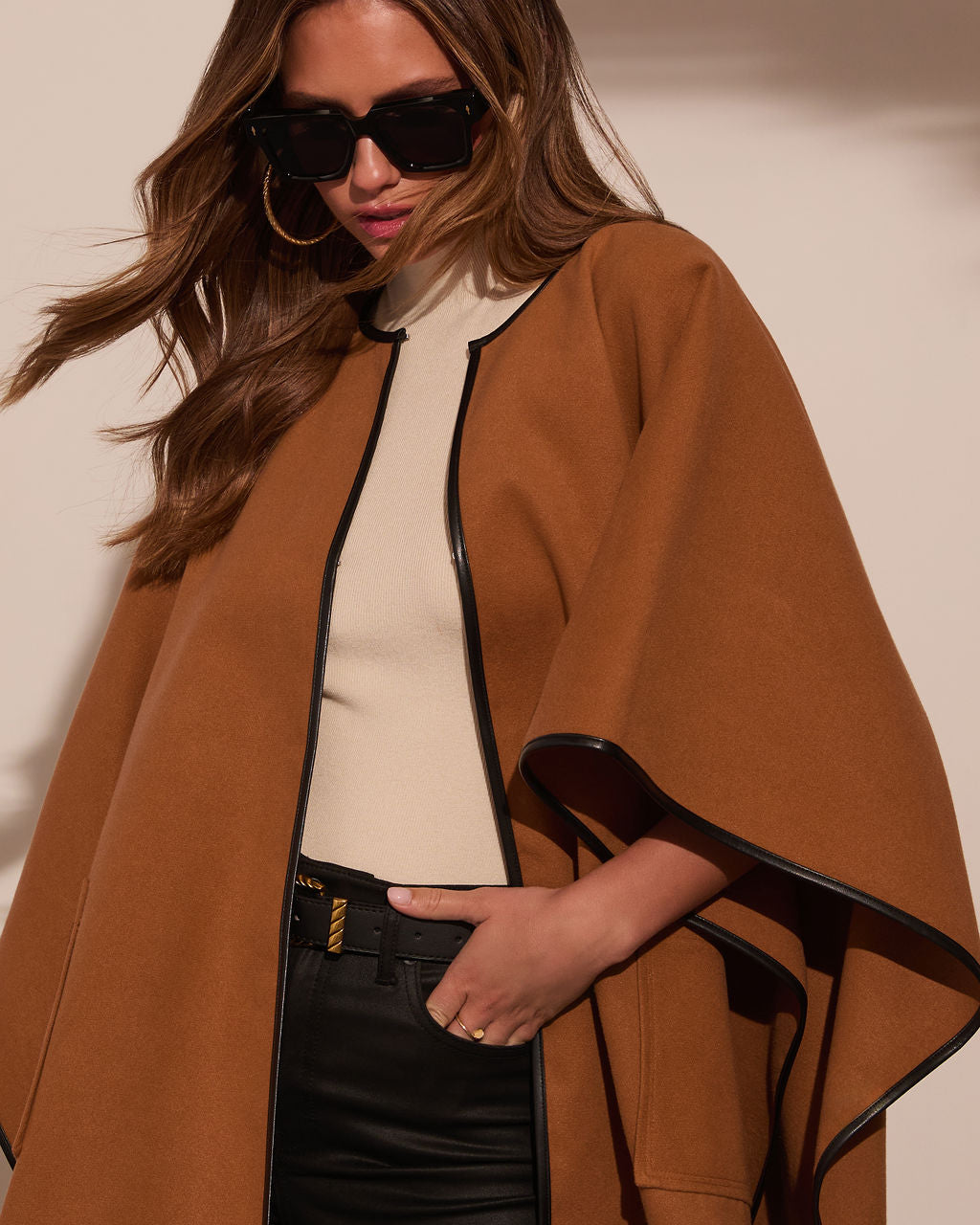 Warm Contrast Trim Poncho VICI