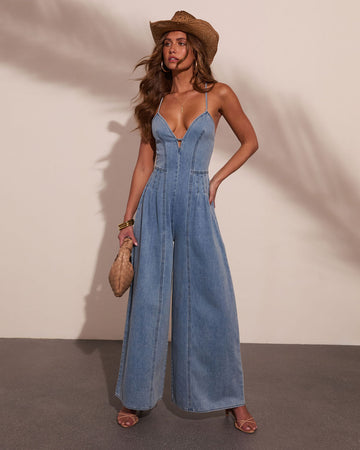 Indigo Outlaw Wide Leg Denim Jumpsuit