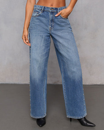Burnt Sugar Rigid High Rise Stud Embellished Barrel Jeans