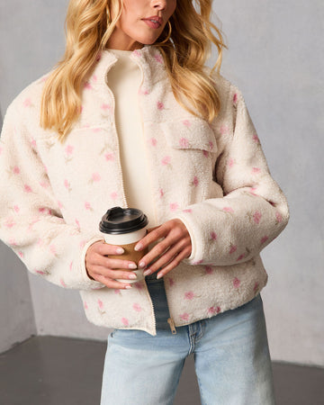 Winter Petal Printed Teddy Jacket