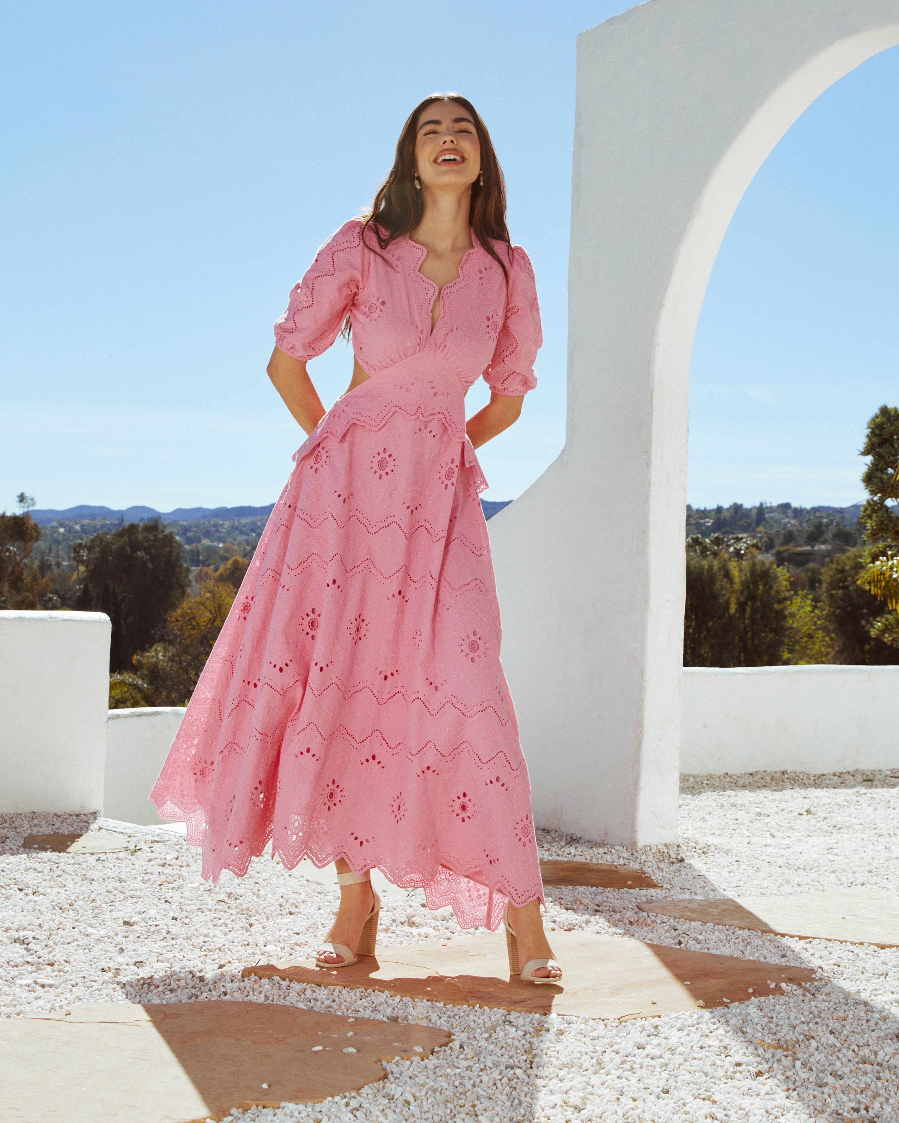 Anisa Eyelet Puff Sleeve Cutout Maxi Dress VICI Anisa Eyelet Puff Sleeve Cutout Maxi Dress VICI