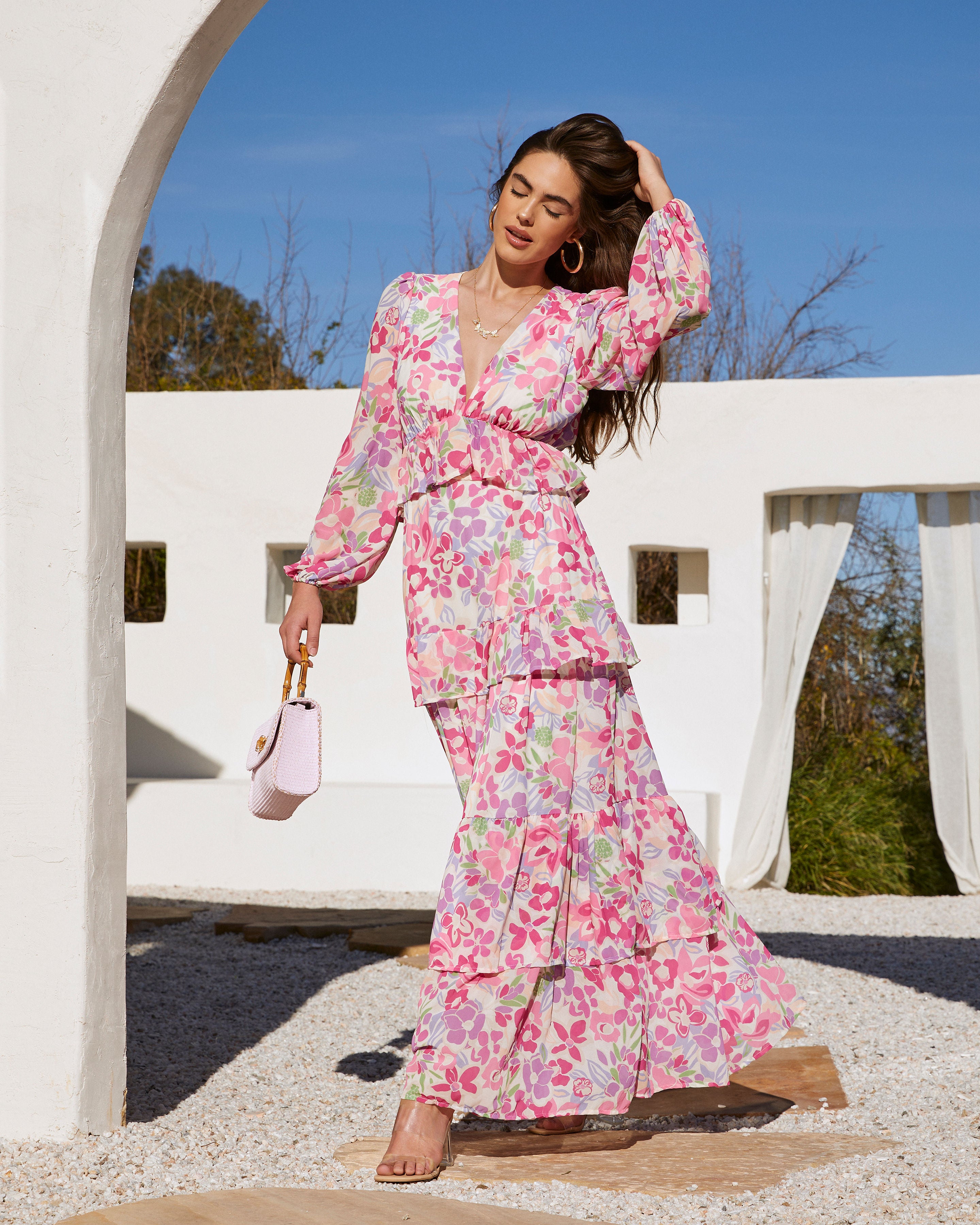 Janice Floral Tiered Long Sleeve Maxi Dress
